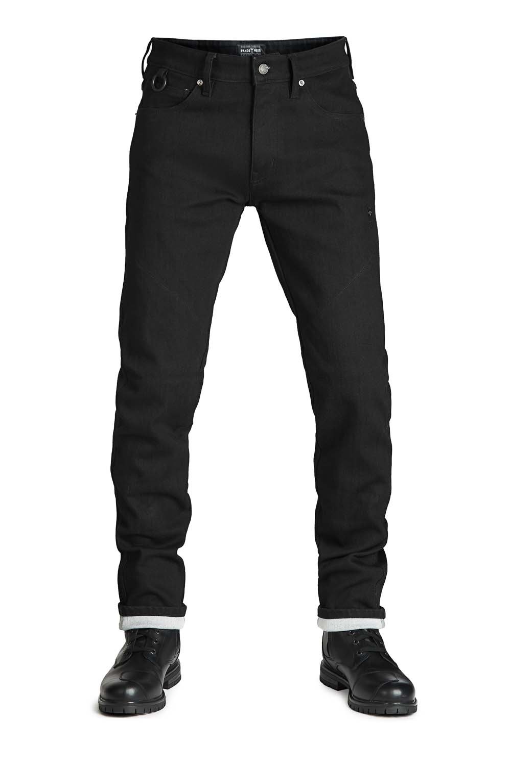 Men's Punk Slim Fit Stretch Ripped Moto Jeans Hyun Color Side Fold Black Pants