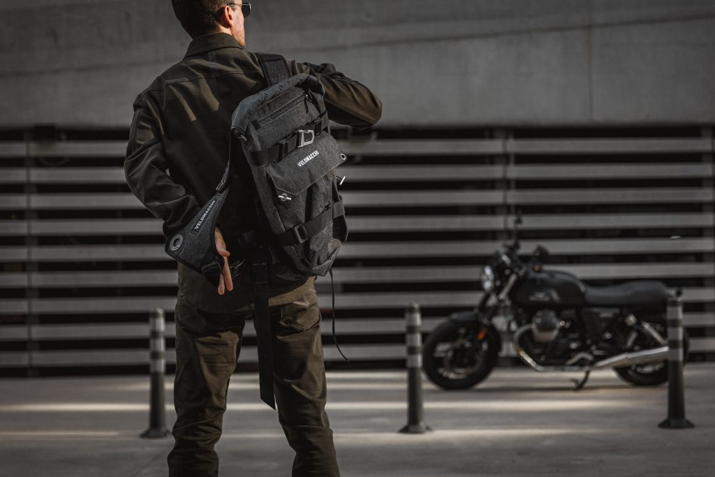 man with a bag and other gifts for motorcycle riders