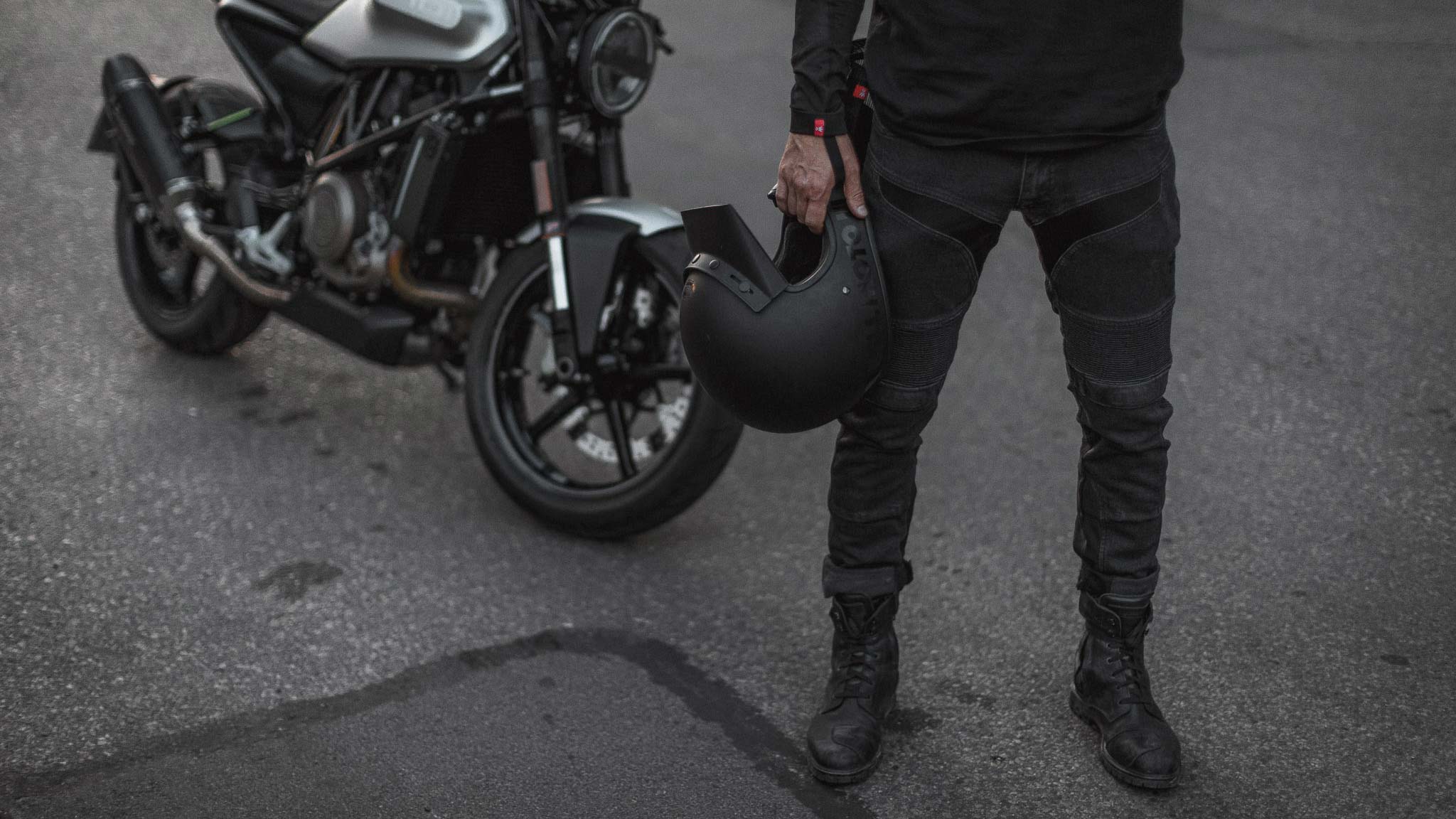 KARLDO SLIM BLACK - Motorcycle Jeans for Men Slim-Fit Cordura