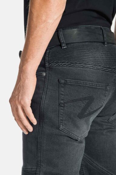 Karl Devil 9 – Men's Slim-Fit Motorcycle Jeans rear pockets area close-up view