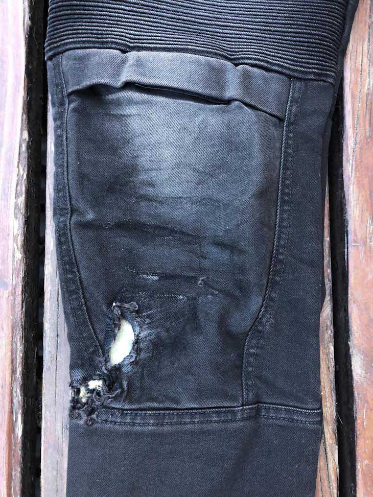 Pando Moto Karl Devil motorcycle jeans  knees area after crash 2