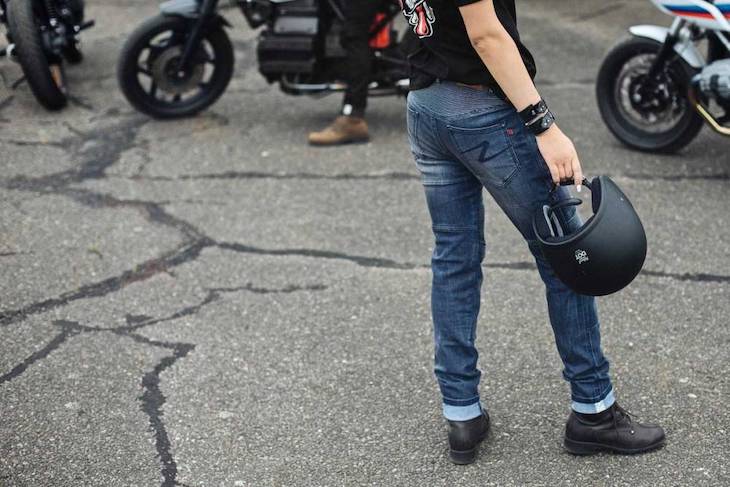 Rosie Navy Plain Motorcycle Jeans from the back