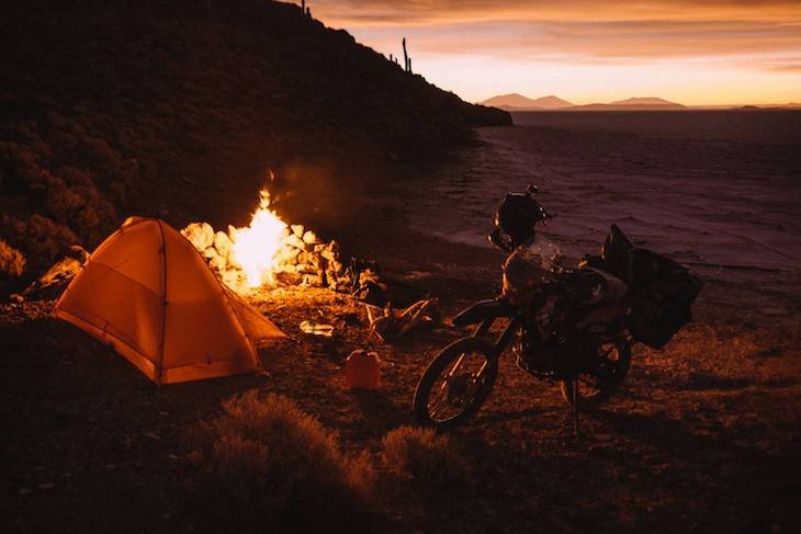 going camping with motorbike