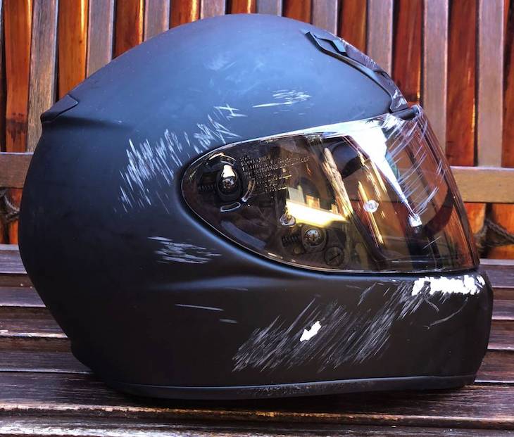 Helmet after crash with antelope