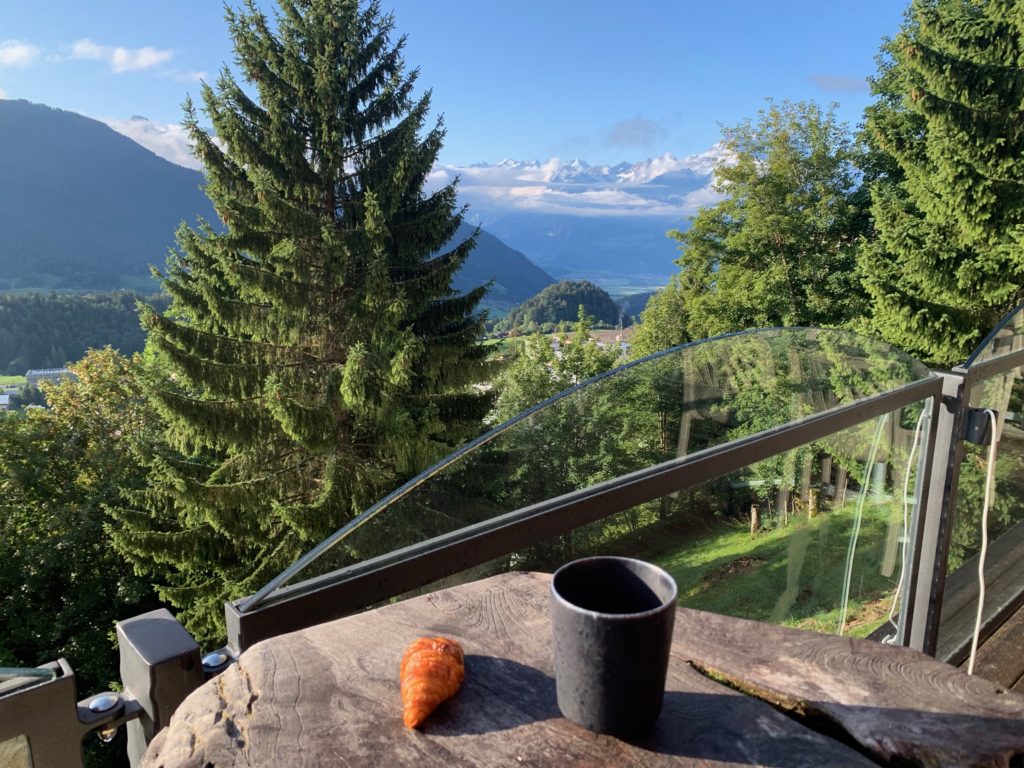 A view in Alps from a cafe terrace