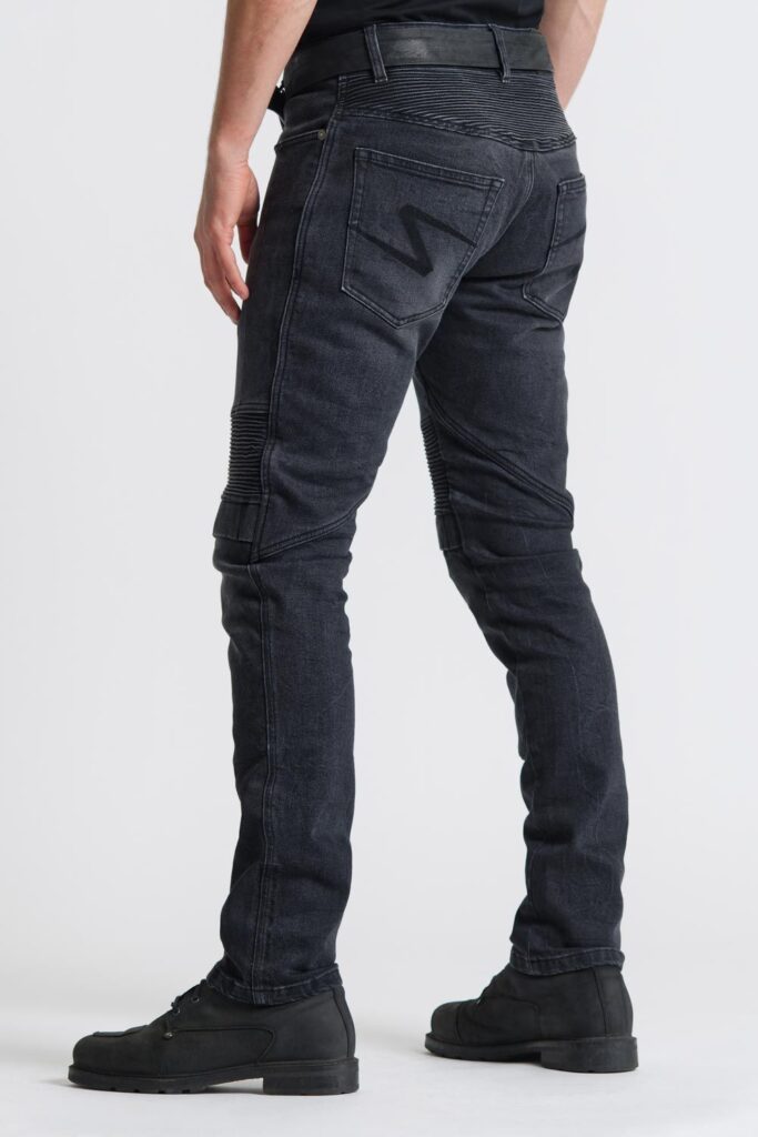 Karl Devil motorcycle jeans from the rear
