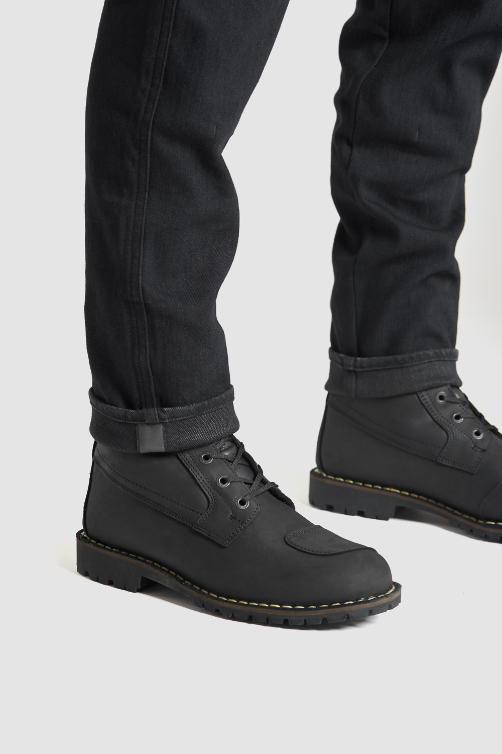 Steel Black 02 Motorcycle Jeans with combination of boots