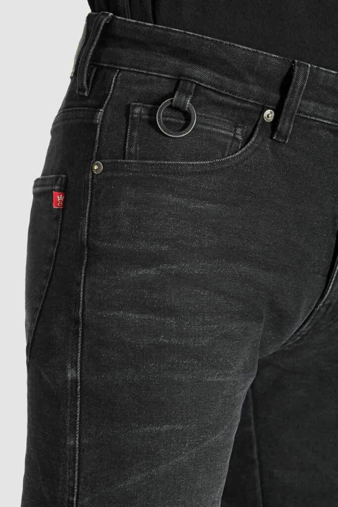 Black Motorcycle Jeans close up