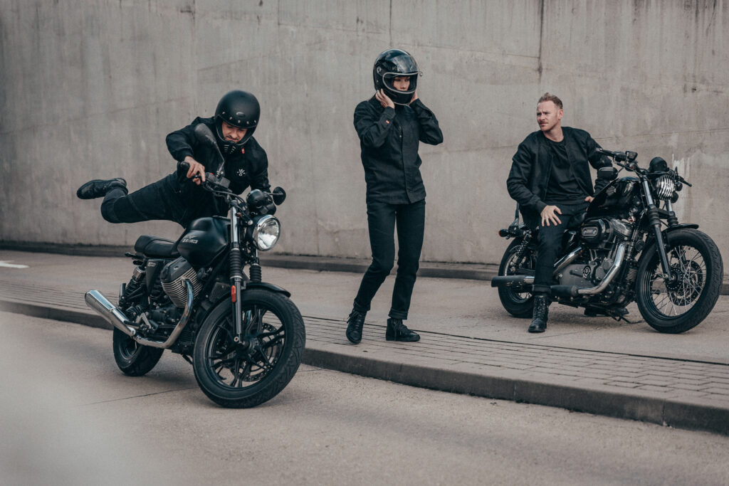 A group of biker preparing for a ride in their Dyneema jeans