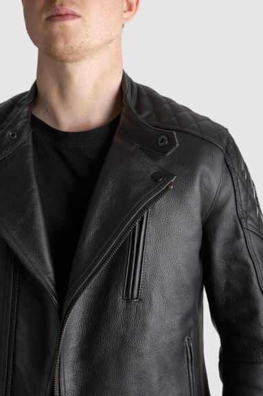 Deckra Mens Genuine Leather Jacket Cowhide Motorbike Motorcycle Moto-Jacket Real Leather Black/Brown